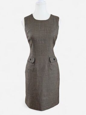 Vintage Chelsea Campbell Wool Houndstooth Sheath Dress Petite 4
